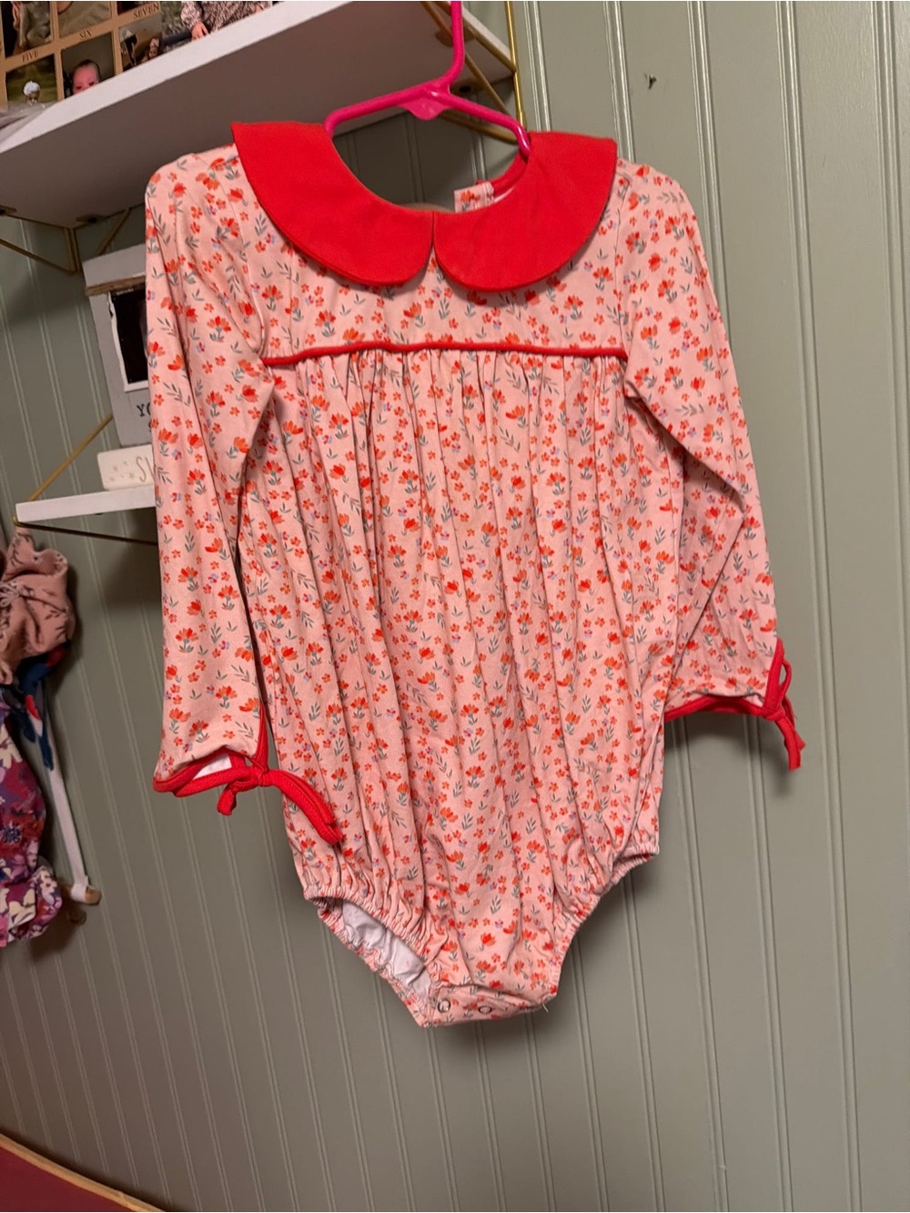 Coral Floral Peter Pan Collar One-Piece Bodysuit for Kids